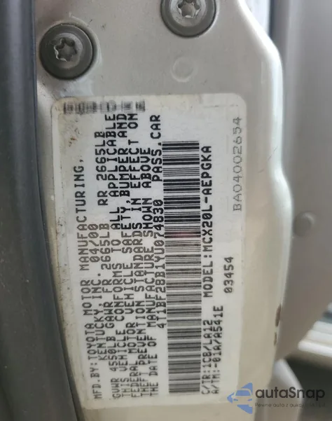 2000 Toyota Avalon Xl from USA, damaged, VIN 4T1BF28B1YU074830